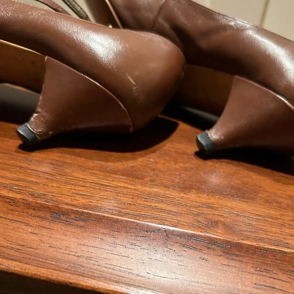 Brown leather ankle strap kitten heel shoes, 5.5 - Picture 8 of 8